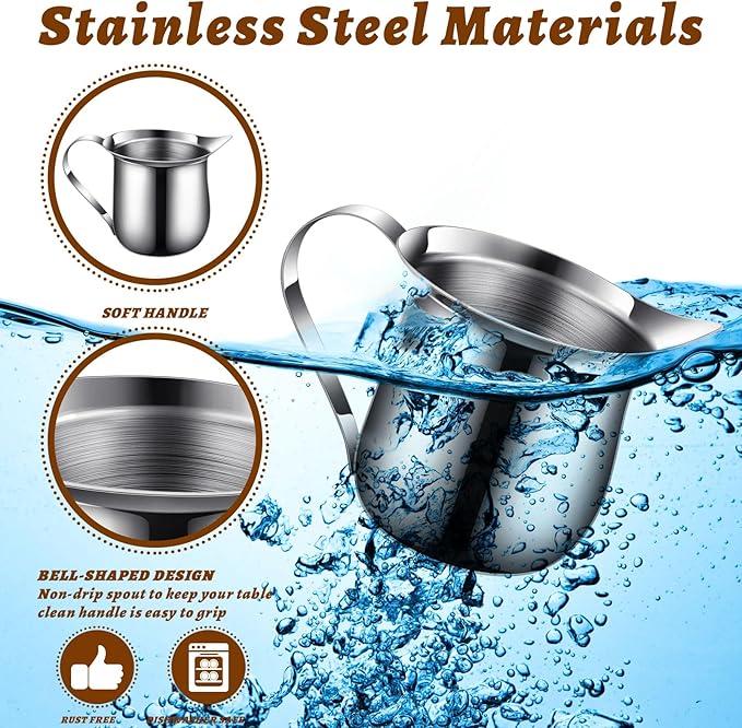 Bokon 36 Pcs Stainless Steel Bell Creamers 3 oz Creamer Pitcher for Serving Milk Coffee Cream Syrup Sugar Bell Shaped Container Espresso Shot Frothing Pitcher Cup for Restaurant Cafes Home