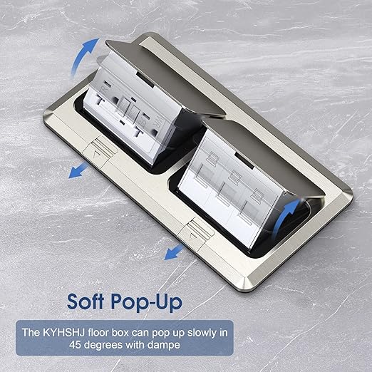 KYHSHJ Dual Pop-Up Floor Electrical Outlet Box Kit，20 Amp Stainless Steel GFCI TR Receptacle Outlet，3-Port RJ45 Datacom Receptacle，Waterproof Gasket with IP44 Waterproof Rating, Stainless Steel Color