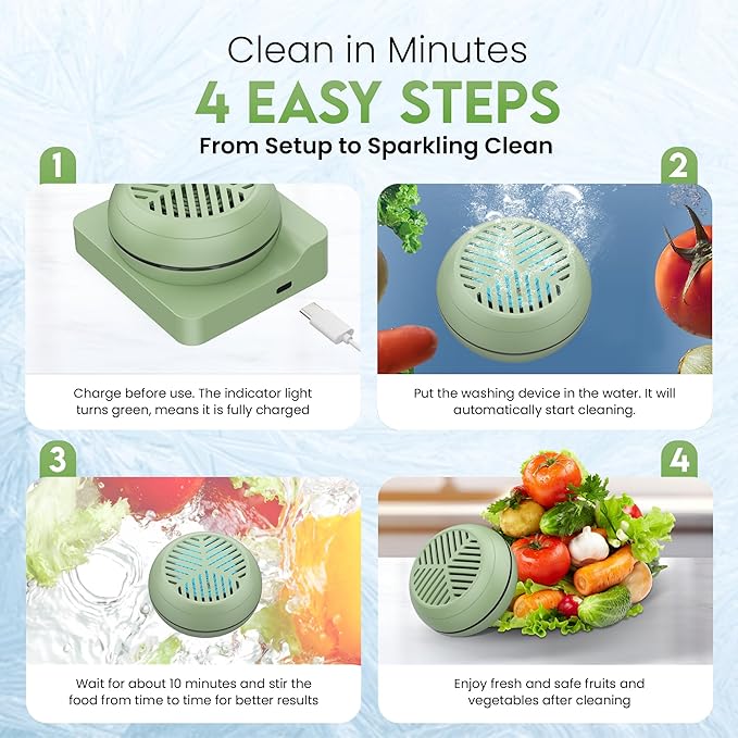 Fruit and Vegetable Washing Machine, Fruit Vegetable Cleaner Device, Portable USB Wireless Veggie Wash with Purification Technology, for Washing Fruits, Vegetables, Rice, Meat, Green