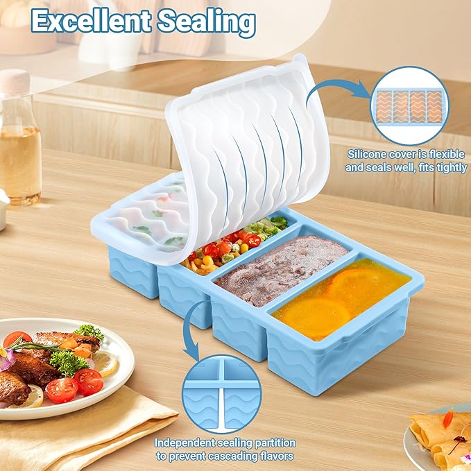 Doasuwish Silicone Freezer Tray for Soup with Lid – 1-Cup Soup Container Cube Style Ice Cube Trays for Freezer, Meal Prep & Food Storage, Freeze 250mL/125mL Portions – 2 Pack