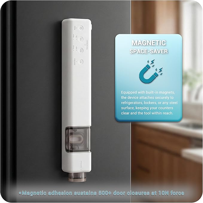 Compact Vacuum Sealer for Food, Magnetic Back, 60kPa Powerful Handheld Vacuum Sealer with 20 Reusable Bags & 1 Vacuum Roll Bags