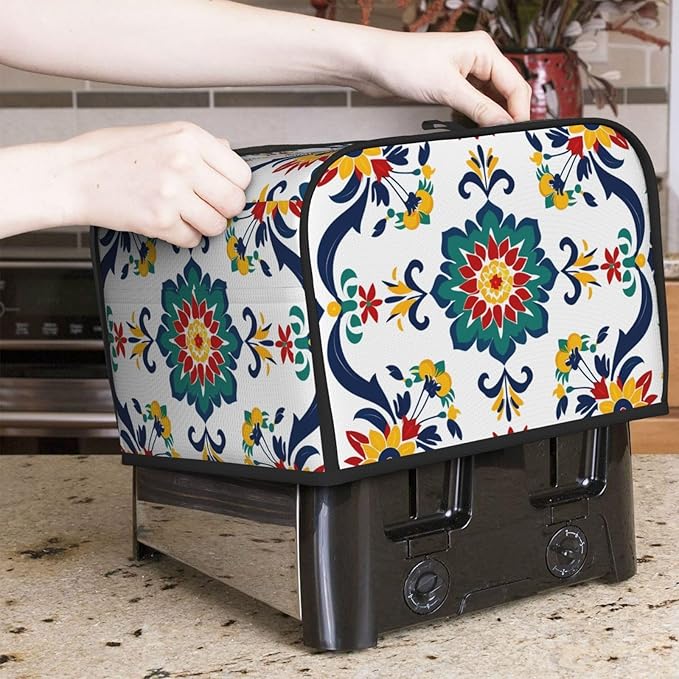 Traditional Mexican Trible Covers for 4 Slice Toasters,Cute Country Bread Machine Cover with Handle,Washable Stain Resistant Kitchen Small Appliance Cover Dining Decor