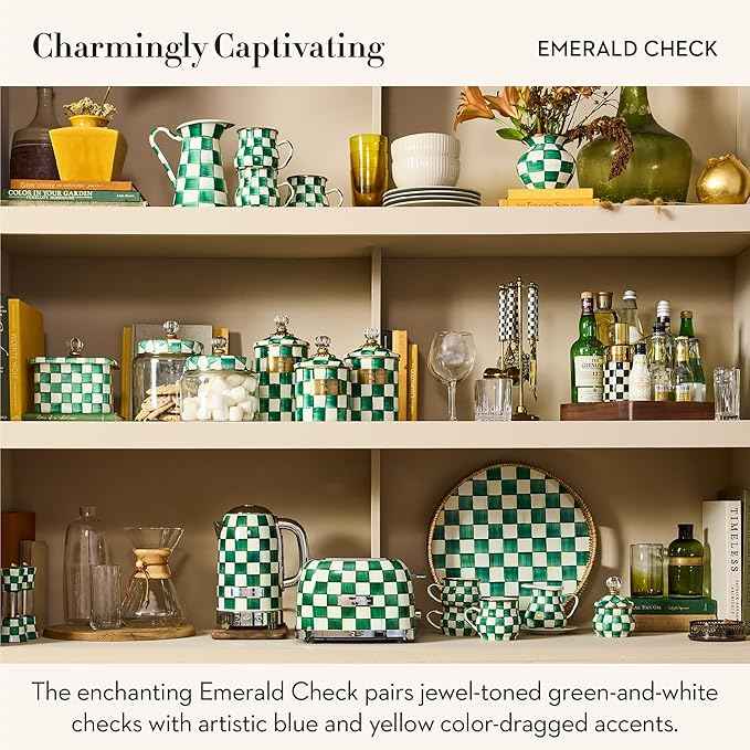 MACKENZIE-CHILDS 2-Slice Toaster, Decorative Toaster for Kitchen, One of Oprah’s Favorite Things, Green-and-White Emerald Check