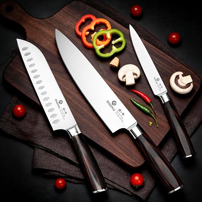 imarku 3 Pieces Knife Set, Japanese High Carbon Stainless Steel Chef Knife Set, Professional Chef Knives with Ergonomic Pakkawood Handle, Ultra Sharp Cooking Knives for Kitchen & Home Cooking