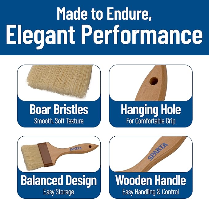 SPARTA 4037600 Boarhair Basting Brush, Flat Brush with Flat Brushhead, 9.25"L x 4"W, Wood Handle (Pack of 12)