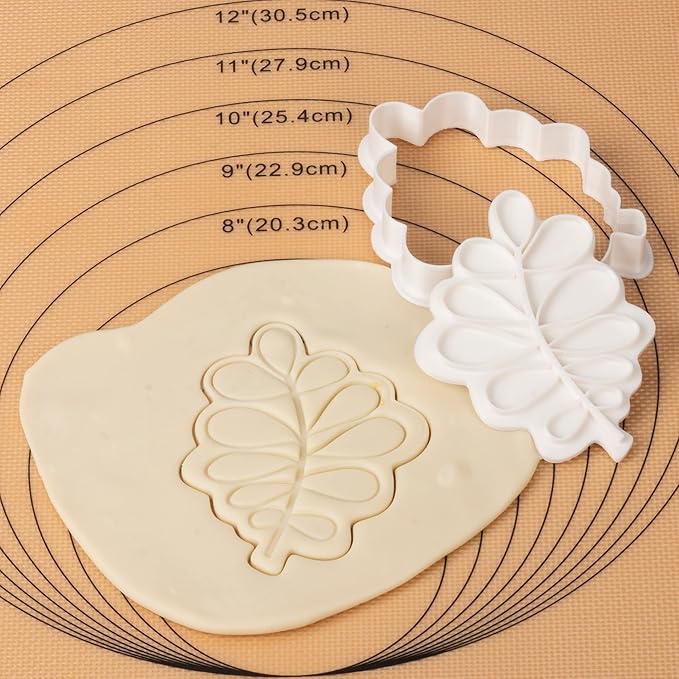 Flycalf Wedding Cookie Cutters Oak Leaf with Plunger Stamps Handle Holiday PLA Cake Shapes Baking Molds Gifts for Kids Party 3.5" Kitchen Cake Supplies