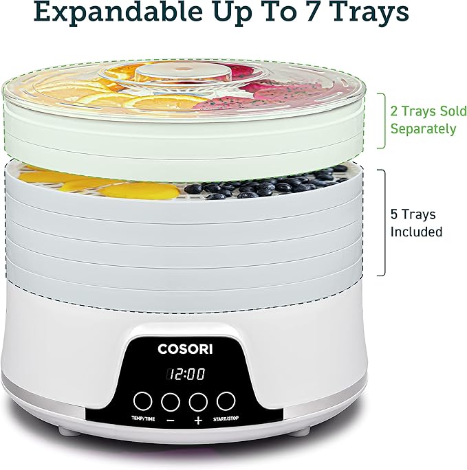 COSORI Food Dehydrator, Expend to 7 Trays, Small BPA-Free Dryer with Adjustable Space, 50 Free Recipes for Jerky, Fruit, Meat, Dog Treats, Herbs, Vegetable, Mushrooms, and Egg
