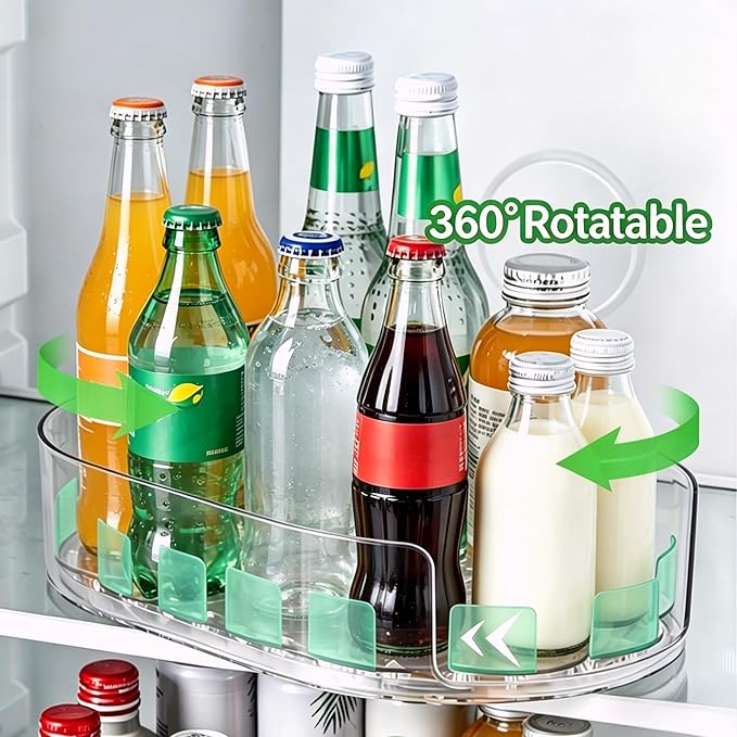 Lazy Susan 360°Rotating Organizer for Refrigerator,13.5“ x 8.5”,Drink Organizer for Fridge,Cabinet, Pantry,or Kitchen Countertop,Organize Condiments, Cans, Beverages,Clear,1 Pack