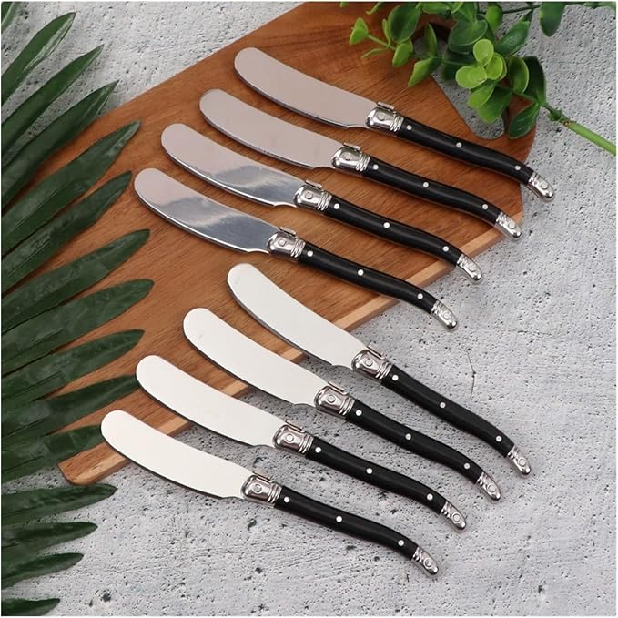 Stainless Steel Cheese Spreader Knives Set Wide Blade Dessert With Black Plastic Handles Multipurpose Butter Flatware Set(8pcs)