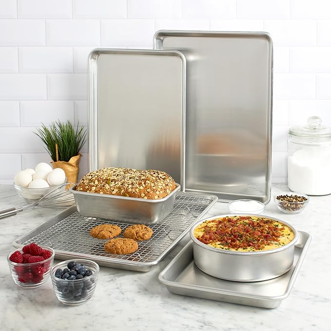 Chicago Metallic Recycled Aluminum 8 inch Round Cake Pan with Natural Aluminum For Even Baking, Built for Everyday Use, Perfect for Round Cakes, Cheesecakes and More