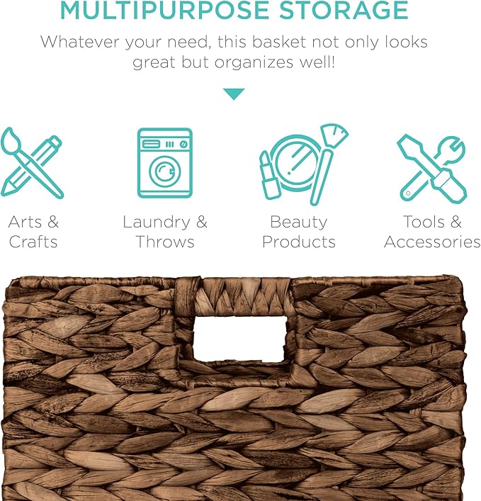 Best Choice Products 13x13in Pack of 5 Cube Storage Baskets, Water Hyacinth Multipurpose Collapsible Organizers, Handwoven Laundry Totes for Laundry, Living Room, Kids Room & Nursery - Brown