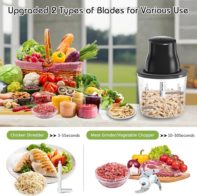 Panamalar Electric Chicken Shredder, 2 in 1 Food Processor for Meat Grinder/Chicken Breast Shredder with 2 Types Blades, 250W Automatic Food Meat Chopper with 1.5L Bowl for Meat Vegetable Fruits
