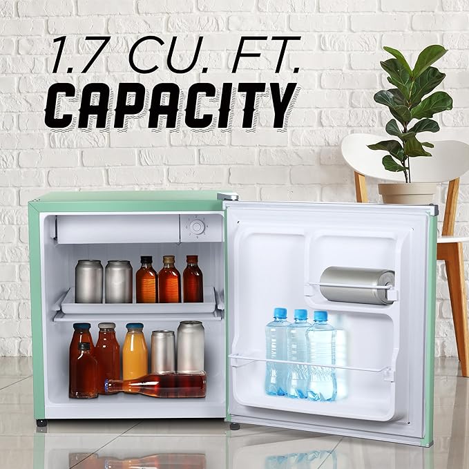 ICEBOX 1.7 Cu. Ft. Compact Refrigerator, ENERGY STAR Certified Small Refrigerator, Single Door Mini Fridge with Chiller Compartment, R600a Refrigerant, IBCR17MNT, Mint Green