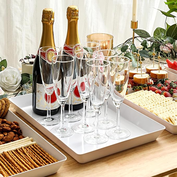 4-Pack Plastic 16" x 11" Large White Serving Trays Set - Reusable Serving Platters for Cookie, Appetizer, Charcuterie, Snack, Dessert, Party Food Display - Stackable Kitchen CounterTop Tray, BPA Free