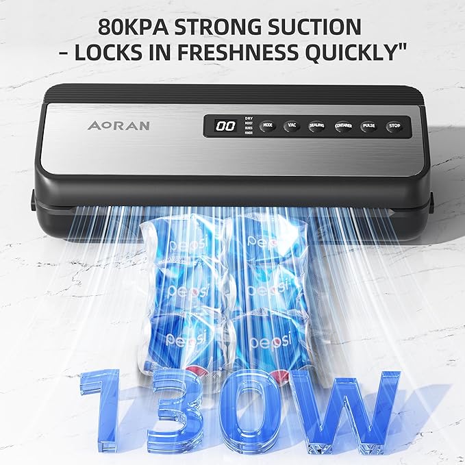 Vacuum Sealer Machine 80KPa Powerful Compact Food Vacuum Sealer with Bags Storage Includes 10 Bags 1 Bag Roll Dry Moist Modes for Food Preservation Kitchen Storage