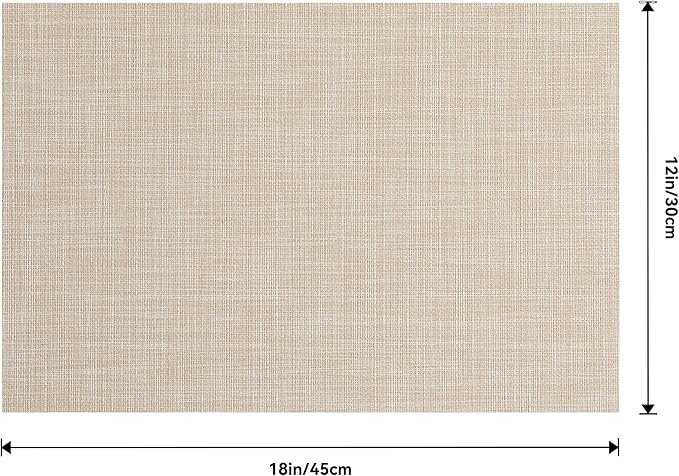 Leetaltree Beige Placemats Set of 16 - Heat Resistant Non-Slip Place mats for Dining Table, Washable Durable PVC Vinyl Woven Table Mats(Beige, 16)