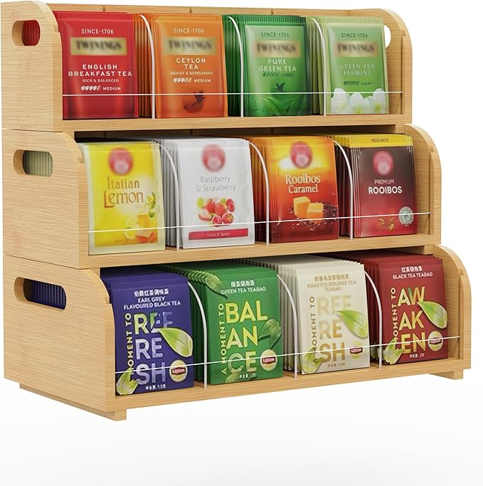 Bamboo Tea Organizer – Stackable Collection (3Tier)