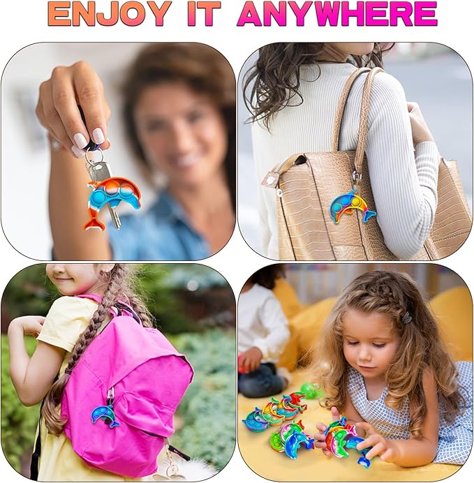 Pop Fidget Toys Bulk Its Kids Party Favors 30 PCS Cute Dolphin Mini Pop Keychain It Sensory Fidget Toy Pack Fidgets for Classroom Prizes for Kids Students Carnival Prizes Birthday Goodie Bag Stuffers