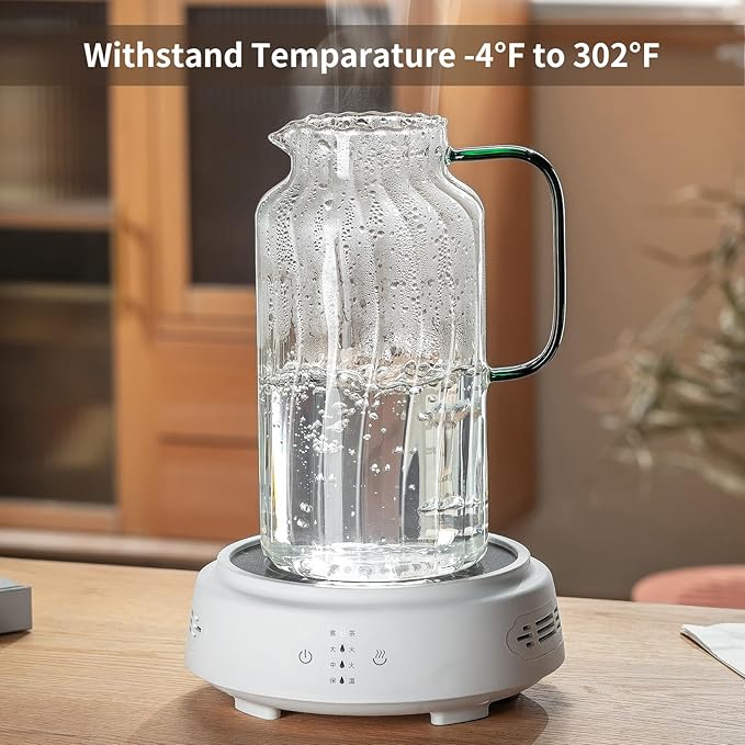 Buaic 2 PACK Glass Pitcher with Lid, 68 oz/ 2 Liter Classic Vertical Stripes Water Pitcher with Bamboo Lids,Glass Water Carafe for Cold Brew, Coffee, Lemonade, Iced Sun Tea,Beverage,Milk