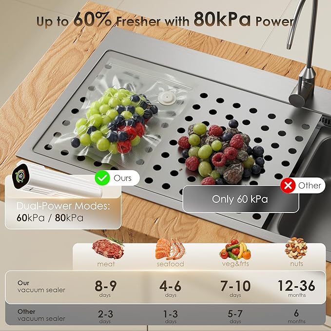Compact Vacuum Sealer for Food (Vacuum Sealer Machine + 30 Reusable Vacuum Bags) Powerful Handheld Vacuum Sealer Machine, Featuring LED Pressure Display, Portable Food Sealer