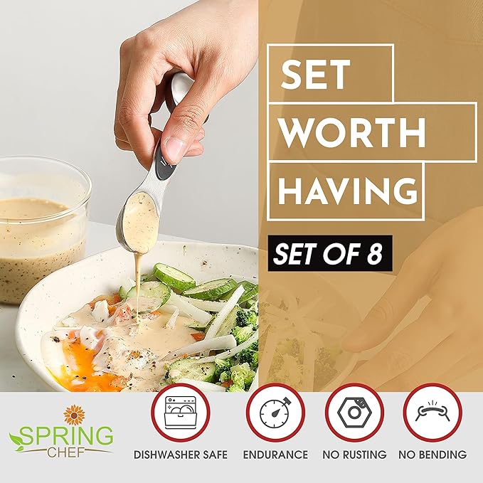 Spring Chef Heavy Duty Ice Cream Scoop with Comfortable Handle & Stainless Steel Magnetic Measuring Spoons with Leveler, Set of 8-2 Product Bundle - Gray