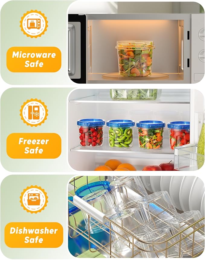 BiuLeon 6 Pack-24 oz Freezer Storage Containers, Plastic Food Storage Containers with Twist Top Lids, BPA Free and Reusable Soup Containers with Lids, Leakproof/Microwave/Dishwasher Safe