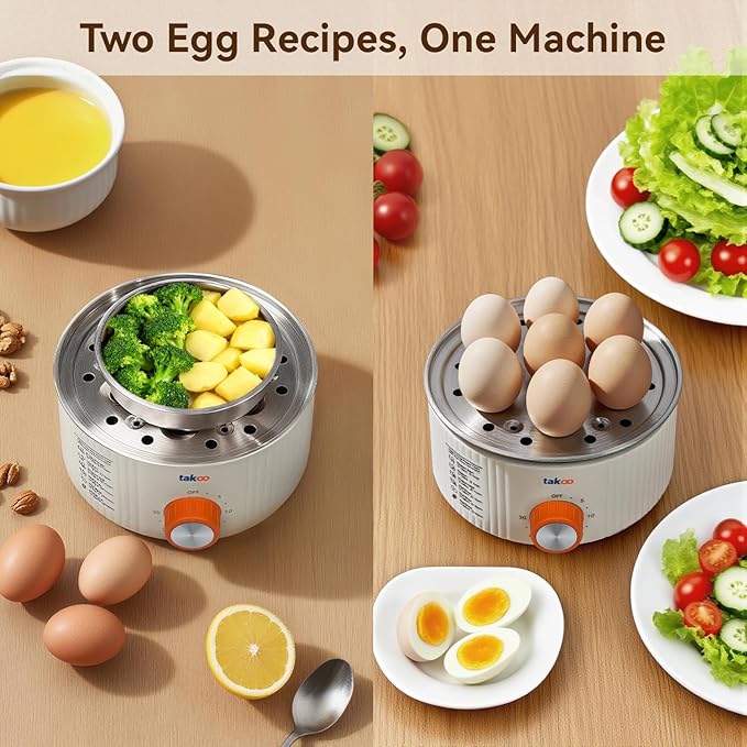 TAKOO 3-in-1 Electric Egg Cooker for Hard Boiled Eggs Poacher, Omelet Maker & Vegetable Steamer, Holds 14