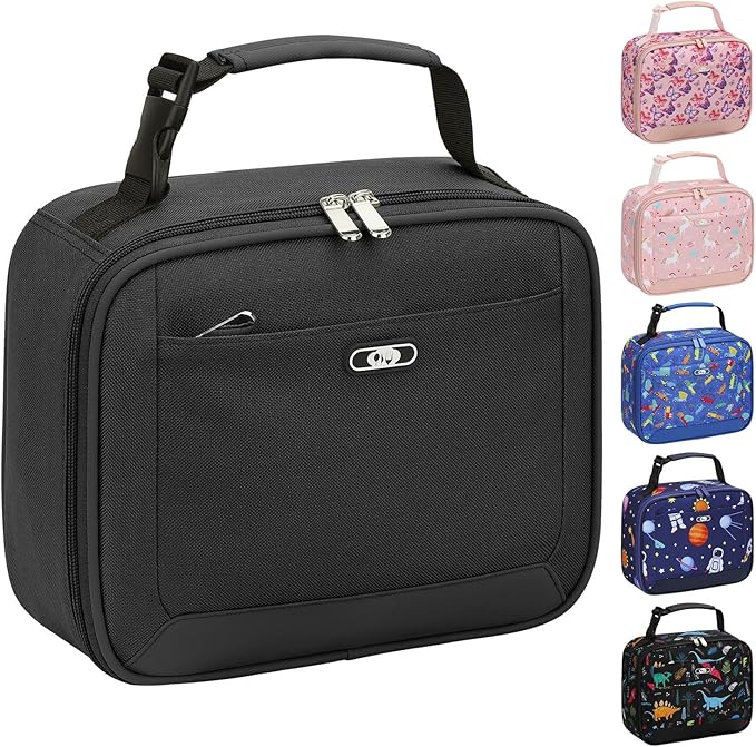 Lunch Box Kids Insulated Lunch Bag for Boys Girls Cute Reusable Lunch Tote Bag Waterproof Portable Thermal Lunch Box Kids for School Picnic Travel Black