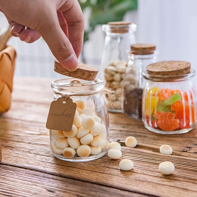 Mini Yogurt Jars 30 Pack, 7 oz Glass Favor Jars with Cork Lids, Pudding Containers with Lids, Mason Jar Wedding Favors Honey Pot with Label Tags and String