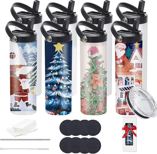 8 Pack 20oz Sublimation Tumblers Bulk, Sublimation Tumbler Blank, Skinny Straight Stainless Steel Blanks Cups with Individual Box(8, HNADLE LID A)