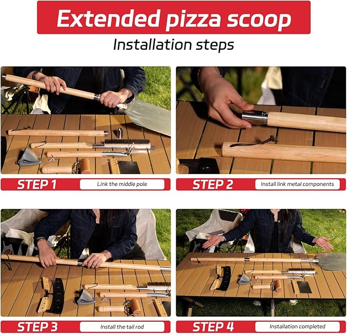 7PCS Pizza Oven Accessories Kit – Premium Pizza Making Tools Set for Home & Outdoor Ovens – Includes Pizza Peel, Oven Brush, Bubble Popper Turner, Rocker Cutter, Dough Roller & Scraper