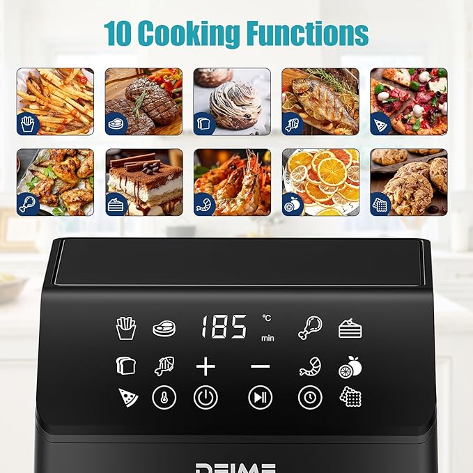DEIME Air Fryer 6.5 QT 12-in-1 Dual heating for 360° Crispy Meals Large Capacity Oven Air Fryers Healthy Cooker with Fast Cooking with Bake, Roast, Broil, Non-Stick Basket