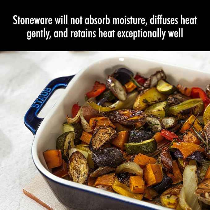 STAUB Ceramic 4-pc Baking Pans Set, Casserole Dish with Lid, Brownie Pan, Dark Blue