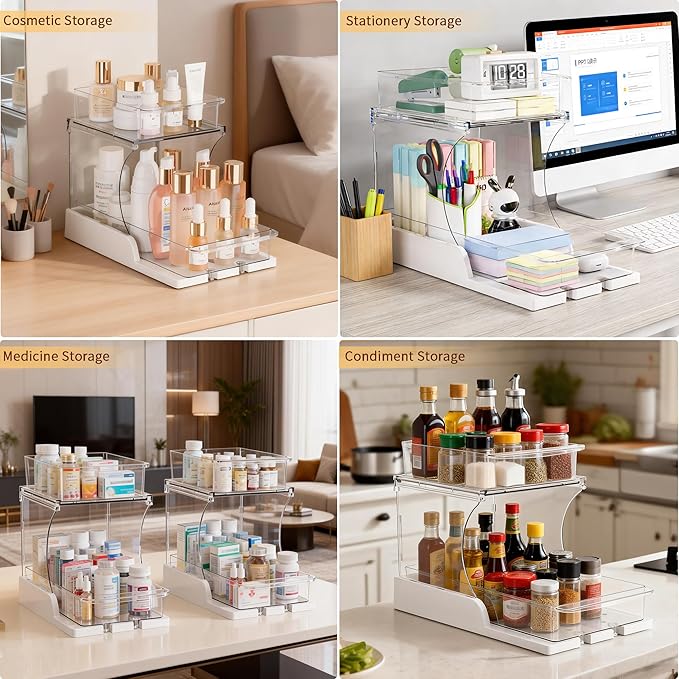 Attelite Makeup Organizer 2-Tier Makeup Storage Cosmetics Organizer with 180° Rotating Design Sturdy durable Versatile Perfume Vanity Organizer for Countertops, Bathrooms, Office Supplies 4PACK