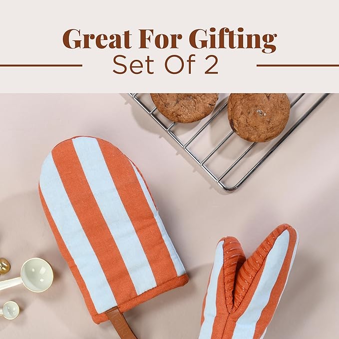 Folkulture Mini Oven Mitts | Heat Resistant 5.75"x9", Set of 2 Orange Oven Mittens for Fall Kitchen Decor | Short Oven Fall Gloves with Hanging Loop | Kitchen Mitten for Baking