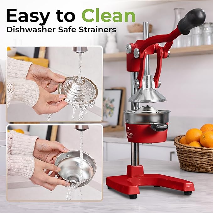 Zulay Kitchen Cast Iron Juicer - Heavy Duty Manual Juicer with Detachable Strainers for Easy Cleaning, Orange Juice Press for Citrus Fruits, Perfect for Bartenders, Juice Lovers & Health Enthusiasts