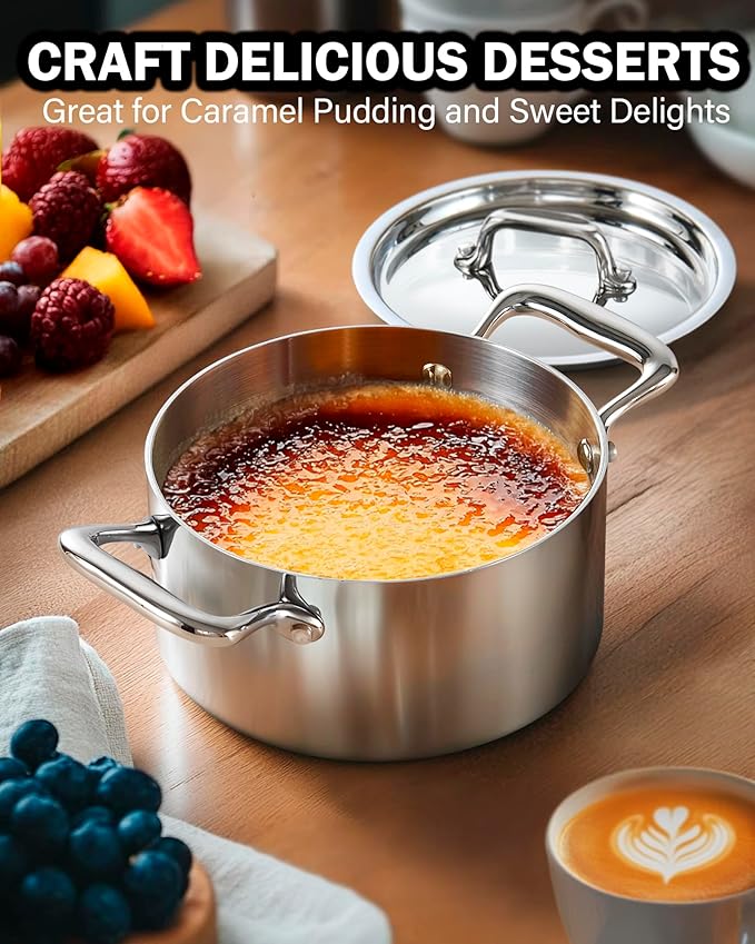 Cooks Standard Multi-Ply Clad Stainless Steel Butter Warmer, Small Sauce Pan with Lid, 0.68 Qt Chocolate Melting Pot for Seafood, Milk Cheese Cooking Camping Pot with Dual Handles