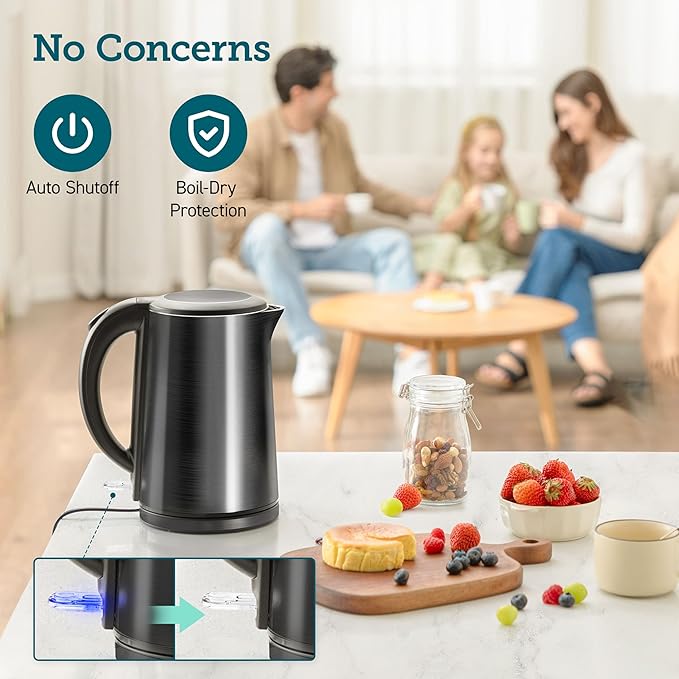 Cosori Electric Kettle, No Plastic Inner Lid, Filter & Spout, Stainless Steel Tea Kettle, Automatic Shut Off & Boil-Dry Protection, Durable Tea Kettle Boiler & Heater, 1.5L/1500W, Black