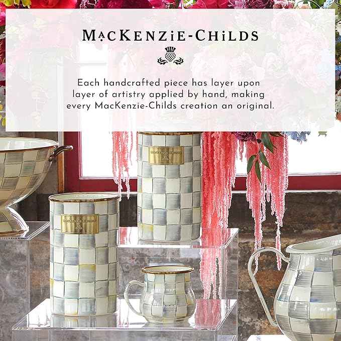 MACKENZIE-CHILDS Enamel Abundant Bowl, Decorative or Serving Bowl, 13-Cup Capacity, Gray-and-White Sterling Check