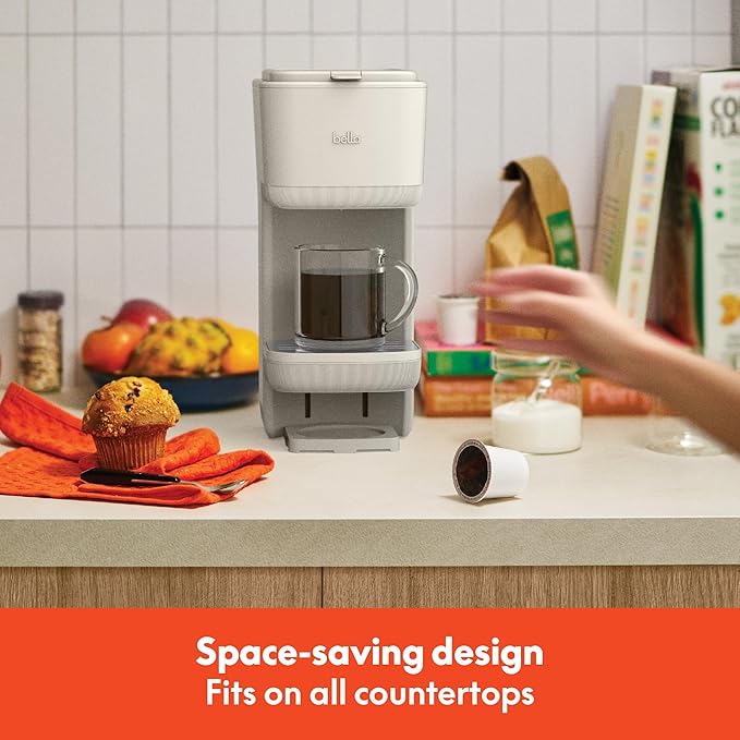 BELLA Single Serve Coffee Maker,K-Cup & Coffee Ground Compatible with Removable,Adjustable Drip Tray,Auto Shutoff & Reusable Dishwasher Safe Accessories,Brews 6oz to 14oz,1000 Watt,Oatmilk(Pack of 4)