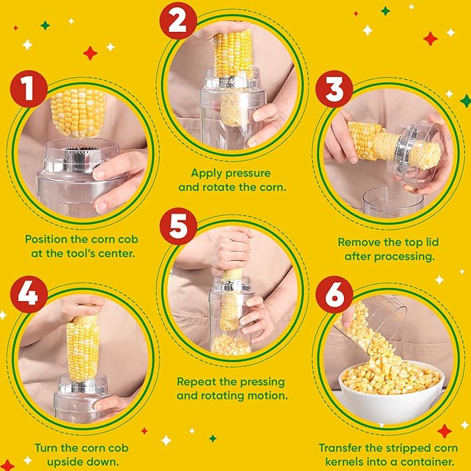 Newness Corn Peeler & Stripper for Corn on the Cob, Safe Blade Hidden Inside, Oversized No-Mess Cup, Serrated Blade for Easy Kernel Removal – Prep Corn in Seconds