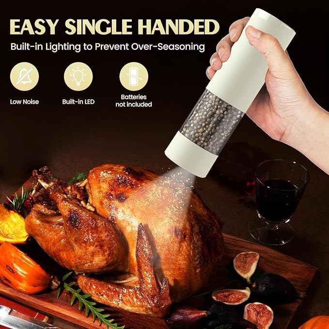 1 Pack Salt and Pepper Grinder-Electric Adjustable Coarseness Salt Pepper Grinder Shakers House Warming Gifts Automatic Battery Pepper Mill Shakers Gifts for Women Wedding Registry Must Haves