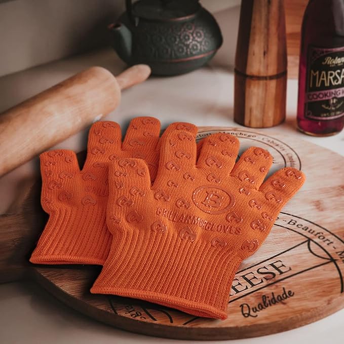 Grill Armor Oven Gloves with Fingers – 932°F Heat, Fire & Cut Resistant Mitts for BBQ, Grill, Cooking, Grilling, Baking, Smoker & Fire Pit
