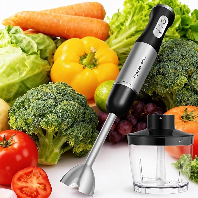 Upgraded 1100W 5-in-1 Immersion Hand Blender – 30 Speed Settings, Up to 15,500 RPM, Handheld with Milk Frother & Food Processor, Black