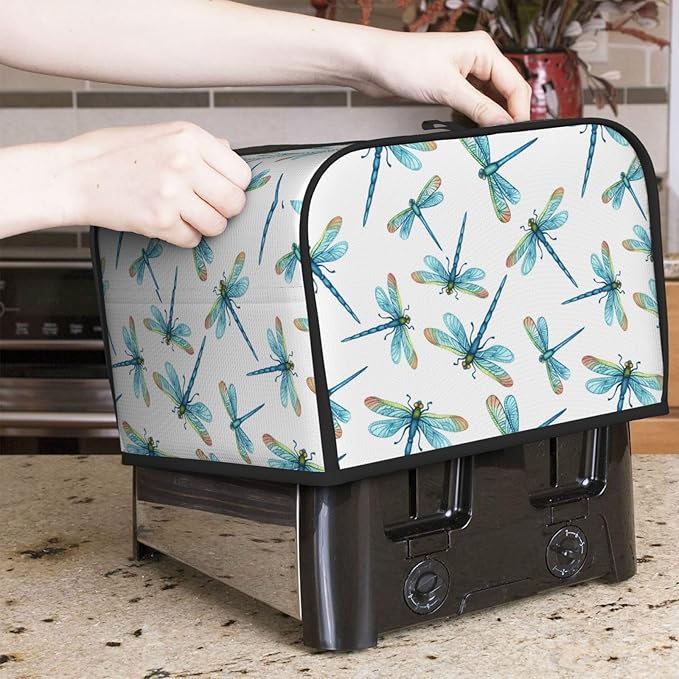 Blue Dragonflies Covers for Toasters 4 Slice,Cute Funny Bread Machine Cover with Handle,Washable Stain Resistant Kitchen Small Appliance Cover Dining Decor