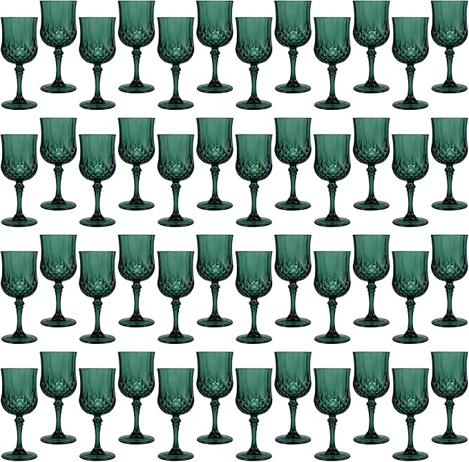 Plastic Wine Glasses, Plastic Goblets Vintage Style Cordial Unbreakable Drinking Glasses, Reusable Drinkware for Wedding Reception, Grand Event Party Supplies (48, Green)