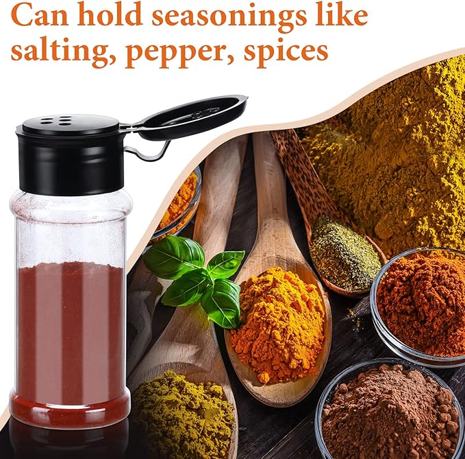 Amyhill 100 Pcs Plastic Spice Bottles Spice Jars Seasoning Jars Shaker Plastic Jars 3.3 Oz/ 100ml Seasoning Shaker with Shaker Lids(Black Lid)