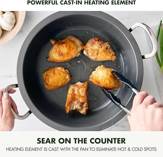 GreenPan Elite Essential Smart Electric 6QT Skillet Pot,Sear Saute Stir-Fry and Cook Rice, Healthy Ceramic Nonstick and Dishwasher Safe Parts, Easy-to-use LED Display, PFAS-Free, Cream White