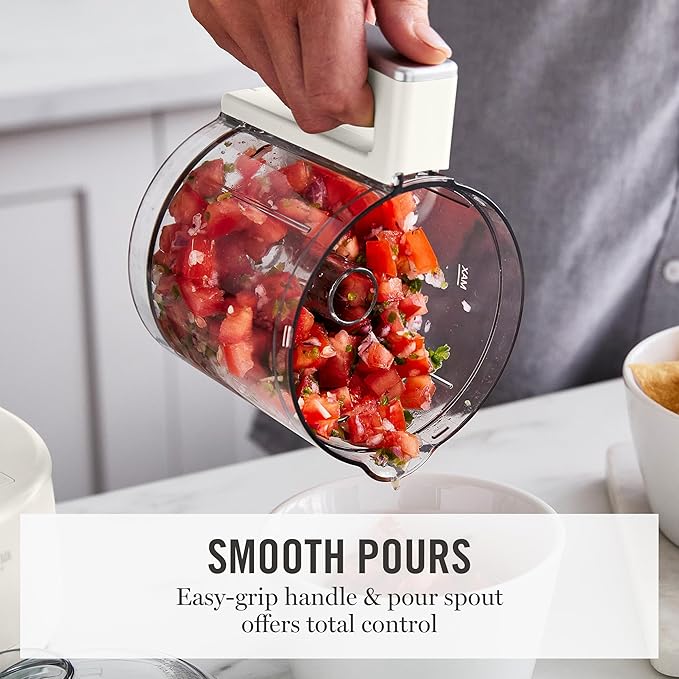 Martha Stewart 3 Cup Electric Food Chopper, Vegetable & Herb Mini Food Processor, 24oz BPA-Free Bowl, Stainless Steel Blades, Pour Spout, Dicing, Mincing, Chop & Puree, Dishwasher Safe, Linen