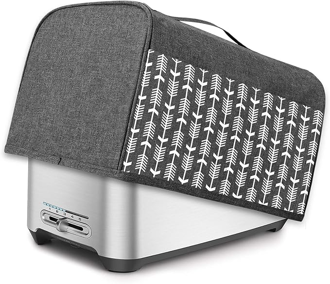 Yarwo 4 Slice Toaster Cover with Pockets and Top Handle, Nylon Toaster Cover Fits for Most 4 Slice Long Slot Toasters, Gray with Arrow